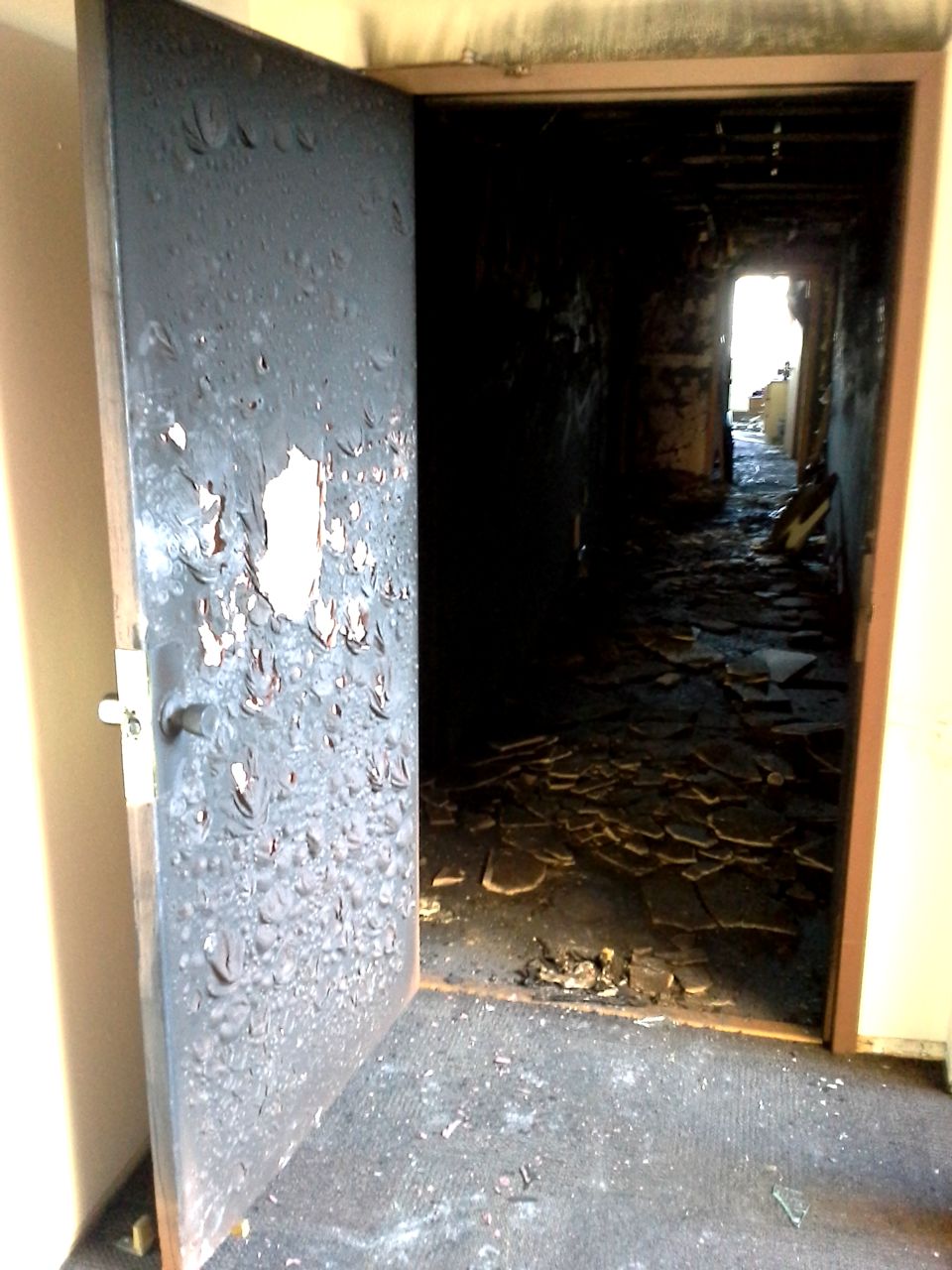 Fire door after a fire